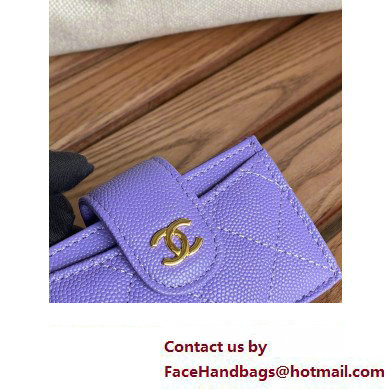 Chanel Grained Calfskin  &  GOLD-Tone Metal Card Holder AP0342 purple 2023